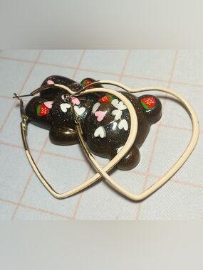 Heart Hoop Earrings in Cream